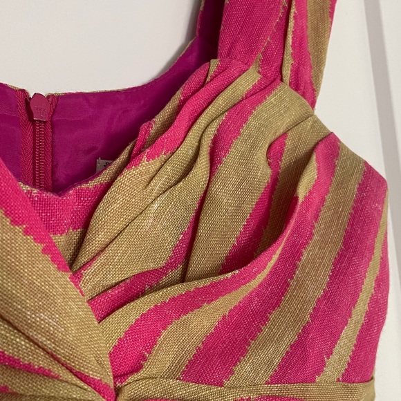 NWT Pink gold silk linen pleated bust NANETTE LEPORE dress knee length 6 - Picture 6 of 12